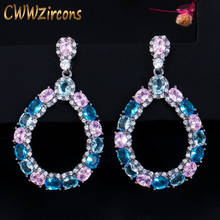 CWWZircons-pendientes colgantes redondos de circonia cúbica para mujer, aretes de color azul claro y rosa, accesorios de joyería, 2020 2024 - compra barato