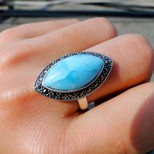 Newest Design Women Ring 925 Sterling Silver Marquise Cut 11x20mm Natural Larimar Rings Gemstone Jewelry 2024 - buy cheap