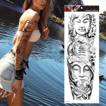 Tatuaje de manga de brazo grande para hombres y mujeres, tatuaje temporal impermeable de Buda Shakyamuni, pegatina de tatuaje Geisha de loto, arte corporal completo, tatuaje falso 2024 - compra barato