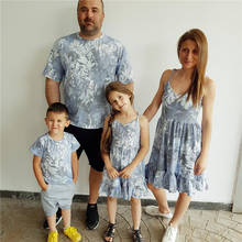 Ropa de verano a juego para madre e hija, vestido con estampado de hojas tropicales, camisetas de aspecto familiar, ropa para mamá y yo 2024 - compra barato