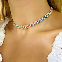 Неоновое цветное эмалированное ожерелье-чокер, хип-хоп, сверкающий кубический циркон Майами 11 мм, кубинская цепочка для женщин, Радужный CZ браслет, ювелирные изделия 2024 - купить недорого