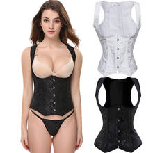 Black White Brocade Floral Steel Boned Underbust Corsets Bustier Waist Cincher Vest with Straps Corset Shaper Corselet Plus Size 2024 - buy cheap