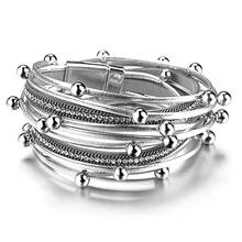 Kirykle multicamadas pulseiras de couro para mulheres femme cristal contas de metal charme boêmio estilo pulseira feminino festa jóias 2024 - compre barato