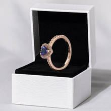 925 Sterling Silver Sparkling Blue Elevated Heart Rings For Womem Silver Ring with Rose Wedding Anillos Jewelry Christmas Gift 2024 - buy cheap