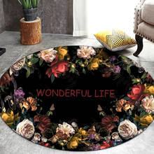 Black Round Rug Chair Mat With Floral Luxury Mat Decorative Living Room Bedside Mat Bedroom Washable Mat Non-slip 2024 - buy cheap