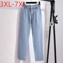 New 2021 Spring Autumn Plus Size Jeans For Women Large Loose Cotton Pocket Blue Straight Denim Long Pants 3XL 4XL 5XL 6XL 7XL 2024 - buy cheap