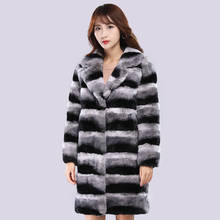 Luxury women chinchilla fur jacket lady genuine real rex rabbit fur coats striped turn down collar thick pocket brand fashion 2024 - buy cheap