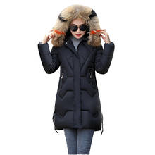 Abrigo de algodón con capucha para mujer, chaqueta de talla grande y mediana, larga, con cuello de pelo, ropa de invierno 2024 - compra barato
