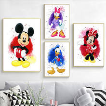 Pintura en lienzo de Disney para decoración de habitación de niños, póster e impresiones de dibujos animados de Mickey Mouse y Pato Donald, arte de pared 2024 - compra barato