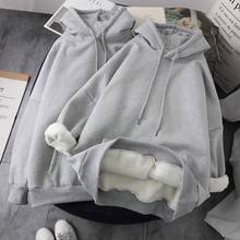 ZOGAA Solid Color Padded Long-Sleeved Women's Sweatshirt Winter Plus Velvet Pocket Hoodie Loose Plus Size Clothing Pullover Top 2024 - buy cheap