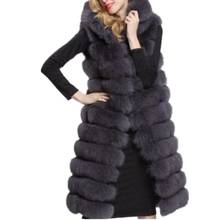 90CM Women Winter Faux Fur Super Long Fur Vest With Hooded Luxury Faux Fox Fur Vest Furry Woman Thick Fake Fur Vest 2024 - buy cheap