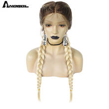 Anogol Pre Plucked Long Double Braids Black Brown Dark Roots Ombre Blonde Synthetic Braided 13*1 Lace Front Wig With Baby Hair 2024 - buy cheap