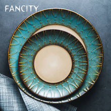 Fancity caracterizado forno retro vitrificado cerâmica utensílios de mesa placa de bife placa ocidental conjunto placa de salada placa de café da manhã sobremesa 2024 - compre barato