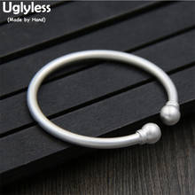 Uglyless Real S 925 Sterling Silver Glossy Bangles Women Handmade Balls Opening Bangle Simple Fashion Plain Fine Jewelry Bijoux 2024 - buy cheap