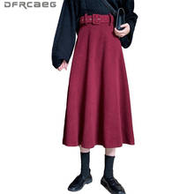 Khaki High Waist Thicken Warm Women's Wollen Long Skirts Winter 2021 Casual Big Swing Vintage Pleated Skirt Wool Female Saias 2024 - buy cheap