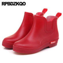 Slip On Rubber Round Toe Candy Rain Boots Rainboots Flat Shoes Autumn Red Ankle Booties Fashion Waterproof Pvc Women 2021 Size 4 2024 - buy cheap