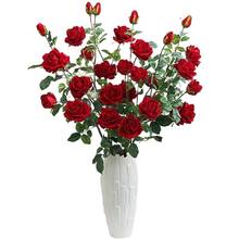 Rosas falsas longas hastes de veludo, 5 hastes/peça) de 35.43 "de comprimento, simulação de rosas de canto para casamento, casa, flores artificiais, 10 peças 2024 - compre barato