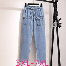 New 2021 Autumn Winter Plus Size Jeans For Women Large Loose Cotton Blue Pocket Straight Denim Long Pants 3XL 4XL 5XL 6XL 7XL 2024 - buy cheap