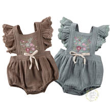 0-18M Newborn Infant Baby Girl Ruffle Romper Flower Embroidery Jumpsuit Soft Toddler Baby Girls Costumes Summer Vintage Clothes 2024 - buy cheap