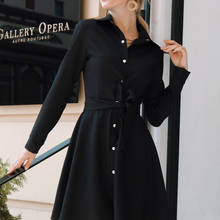 Vestido frente única com botão, vestido feminino vintage elegante, manga comprida, gola virada para baixo, moda outono 2019 2024 - compre barato