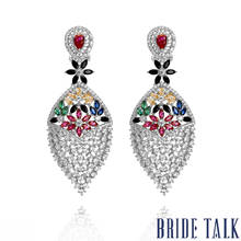 Pendientes de Zirconia cúbica para mujer, aretes coloridos de lujo, moda india, Dubái, joyería nupcial para compromiso de boda 2024 - compra barato