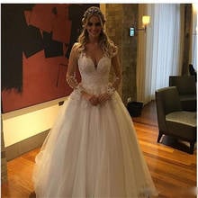 Vestidos De Noiva Elegant A Line Long Sleeve Wedding Dress Tulle Appliques Beaded Princess Lace Wedding Gown Robe De Mariee 2024 - buy cheap