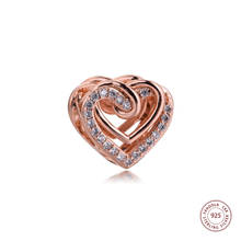 Dijes de corazones entrelazados brillantes para pulsera Pandora, cuentas de rosas de plata esterlina 925, fabricación de joyas DIY, San Valentín, novedad de 2021 2024 - compra barato