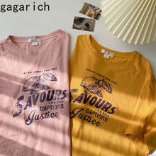 Gagarich-camisetas de manga corta para mujer, ropa holgada de estilo coreano, con estampado de letras simples, cuello redondo, 2021 2024 - compra barato