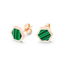 FYJS Unique Rose Gold Color Stainless Steel Hexagon Malachite Stone Stud Earrings Fashion Jewelry 2024 - buy cheap
