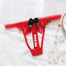 French Romantic Women Open Crotch G String Sex Underwear Female Pearl Lace Pearl Thongs Hollow Out Transparent Thong 2024 - buy cheap