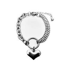 Pulseira de titânio em forma de coração, bracelete de joias da moda de aço inoxidável 2024 - compre barato