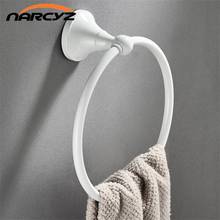 Accesorios de baño de latón redondo, anillo de toalla blanco Simple, toallero de pintura blanca para hornear, accesorios de baño de 9250K 2024 - compra barato