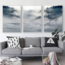 Quadros artísticos lobo de montanha, quados decorativos escandinavo para parede paisagem, floresta nórdica 2024 - compre barato