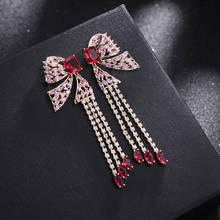 New fashion bowknot earrings for girl sweet long tassel water drop pendant earring women brand jewelry pink butterfly earrings 2024 - buy cheap
