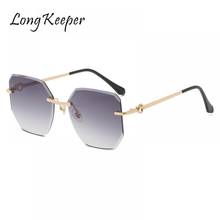 LongKeeper-gafas de sol cuadradas poligonales para mujer, lentes de sol sin montura de gran tamaño, diseño de marca de lujo, Estilo Vintage 2024 - compra barato