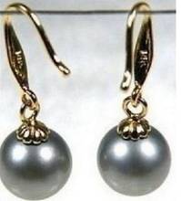 Pendiente de perla gris tahitiano, joyería encantadora natural AAA + redonda de 9-10mm, gancho de oro de 14K, envío gratis 2024 - compra barato