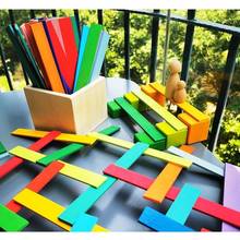100pcs Kids Wooden Toy Davinci Arch Bridge Rainbow Building Blocks Wood Stacking Strips 2024 - buy cheap