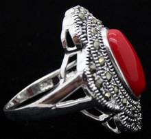 Frete grátis anel marcador 925 coral vermelho oval vintage 24*16mm tamanho 7/8/9/10 2024 - compre barato