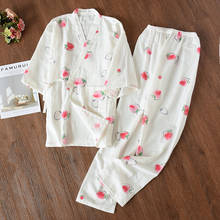Conjunto de pijama de manga larga para mujer, ropa de dormir con estampado Kawaii japonés, estilo asiático Yukata, informal, para el hogar, primavera y otoño 2024 - compra barato