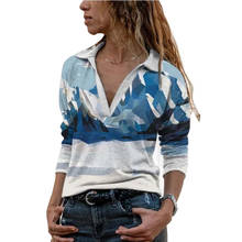 VICABO-Blusa de manga larga con estampado de montaña para mujer, camisa informal con cuello en V, 2020 2024 - compra barato