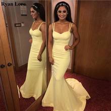 Vestidos De Noche De sirena para mujer, traje De fiesta largo Formal con tirantes finos, color amarillo, a la medida, Sexy, 2020 2024 - compra barato