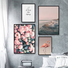 Nordic Modern Flamingo Rose Flower Painting Wave Canvas Print Seascape Poster Wall Art Picture for Living Room Home Decoration 2024 - buy cheap
