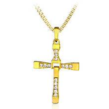 Colgante clásico de diamantes de imitación para hombre, collar largo de oro con cruz de Jesús de cristal, accesorio de joyería de regalo para actividades masculinas 2024 - compra barato