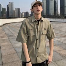 2021 Men Shirts  Short Sleeves Turn-down Collar Loose Casual Shirt Pockets Korean Style Hawaii Mens Youth Students Streetwear 2024 - buy cheap