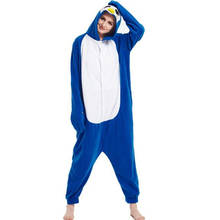 Пижама кигуруми HKSNG, зимняя Пижама для взрослых мальчиков и девочек с синим пингвином, кигуруми, теплая флисовая Пижама для косплея, размера плюс 2024 - купить недорого