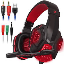 Headset gamer profissional com led e microfone., fones de ouvido com fio para ps5 fifa 21, pc estéreo e grave. presente. 2024 - compre barato