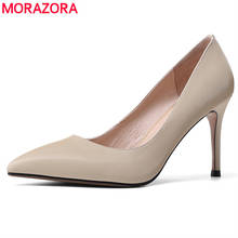 Morazora 2020 novos chegam moda sapatos de salto alto bombas femininas couro genuíno cor preta vestido verão sapatos mulher 2024 - compre barato