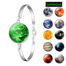 Sistema solar luminoso pulseira lua terra planeta vidro cabochão pulseira feminina moda masculina prata chapeado manguito bangle 2024 - compre barato