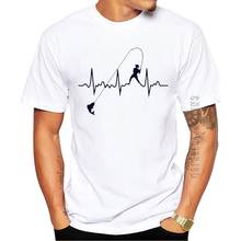 100% Cotton Newest Fishing Heartbeat Printed Men T-Shirt Summer Basic Art Graphic Tshirt Short Sleeve O-Neck Tops Funny Tees 2024 - buy cheap