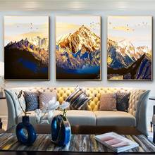 Modular Pictures Poster Wall Art 3 Pieces Golden Snow Mountain Abstract Canvas Home Decor Landscap Prints Painting Living Room 2024 - buy cheap